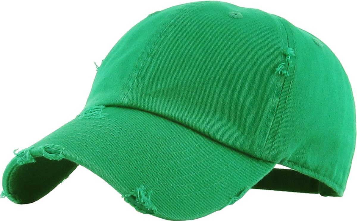 Kelly Green Distressed Vintage Baseball Cap Front Side View